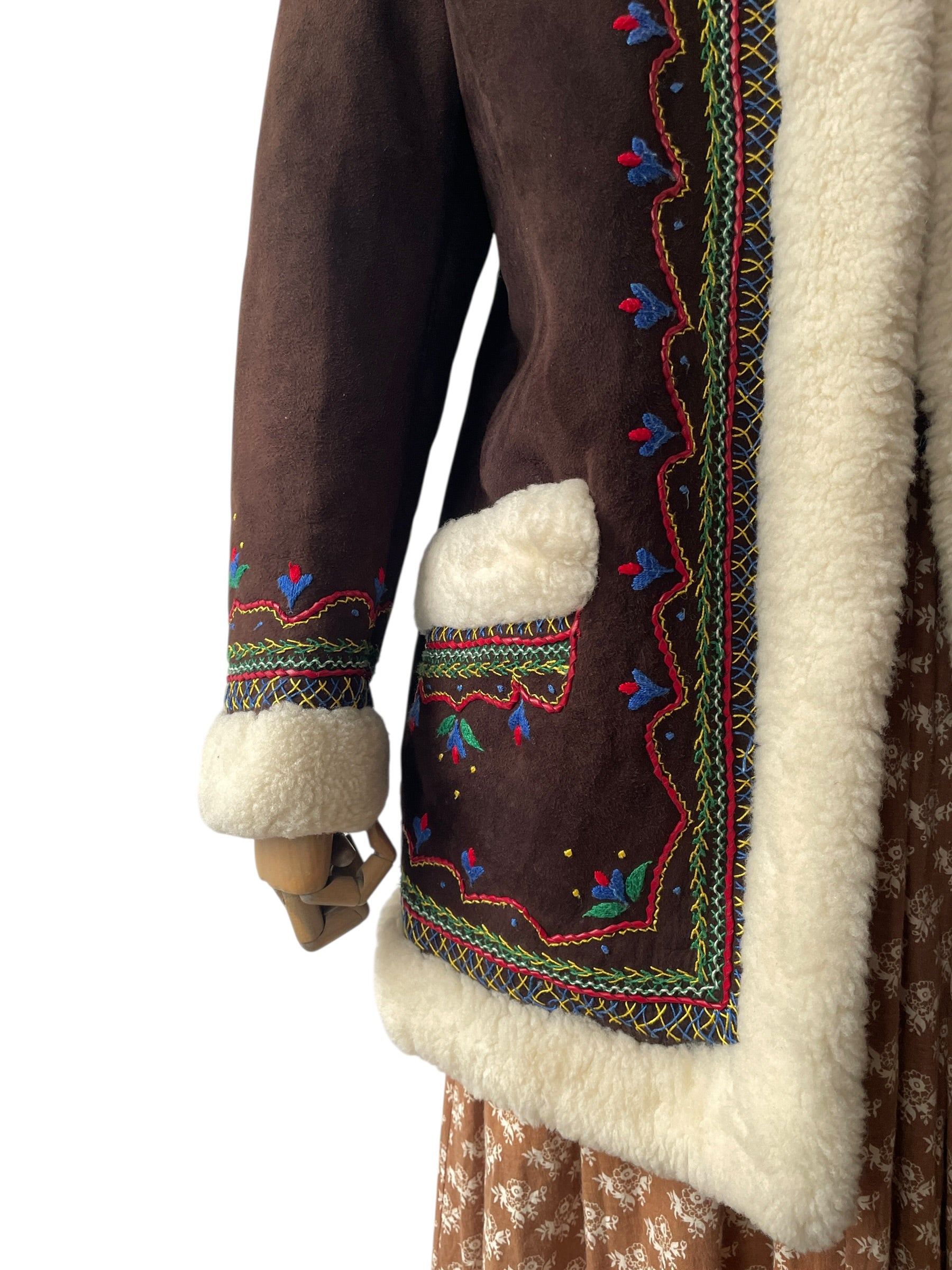 1970’s vintage Polish Highlander embroidered shearling sheepskin coat - vintage folklore folk