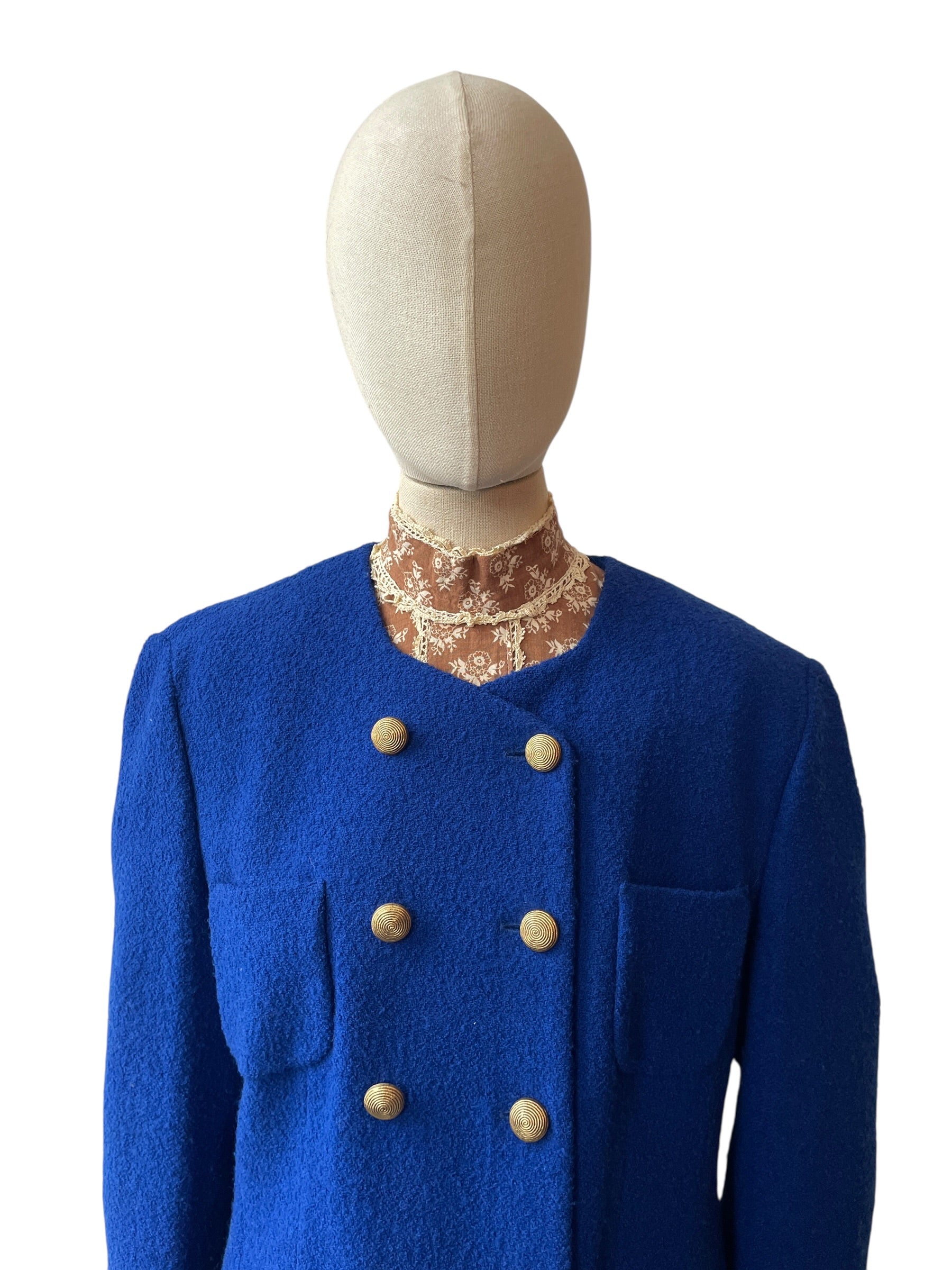 1980’s Vintage cobalt royal blue wool blazer with gold buttons