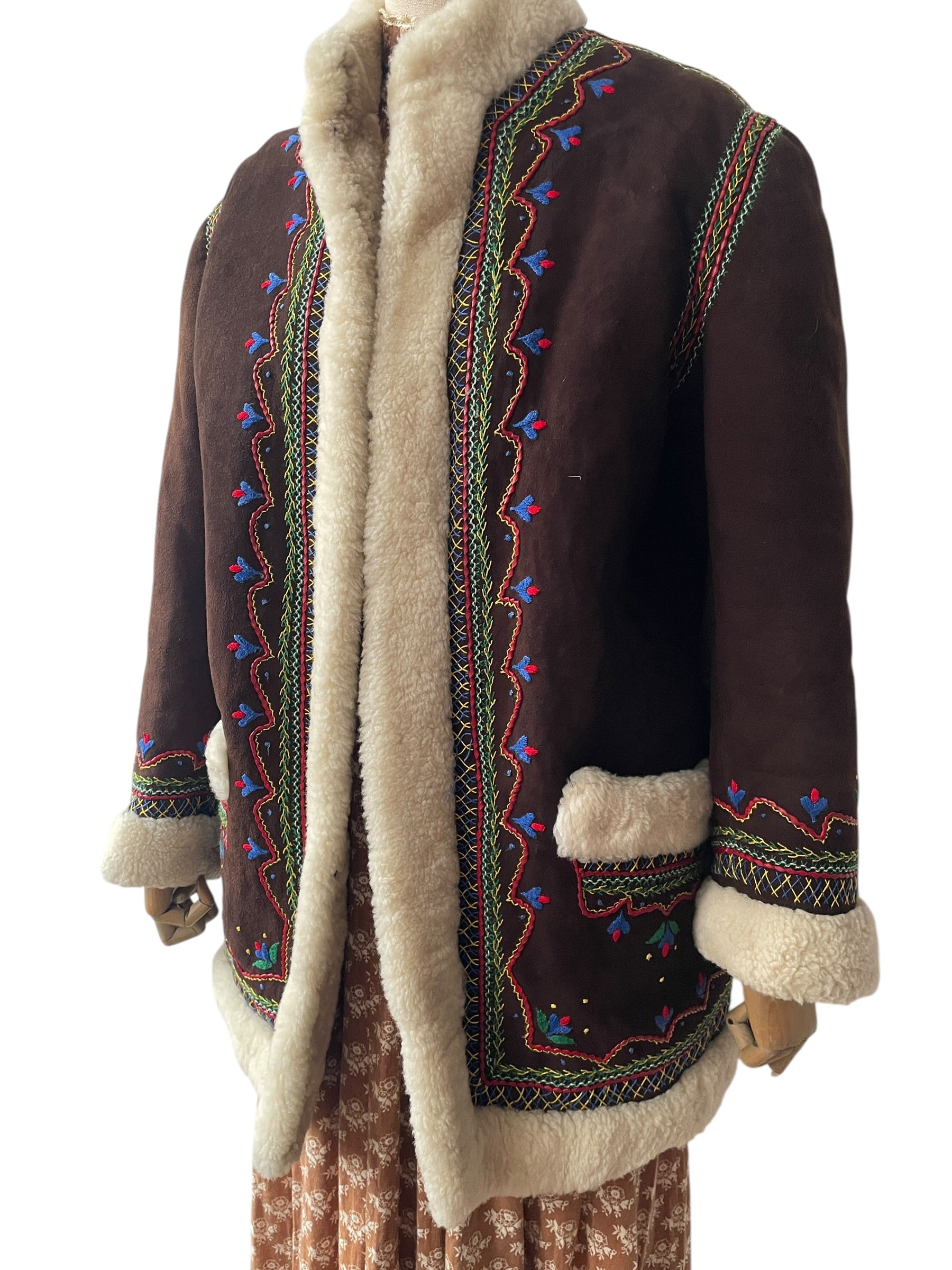 1970’s vintage Polish Highlander embroidered shearling sheepskin coat - vintage folklore folk