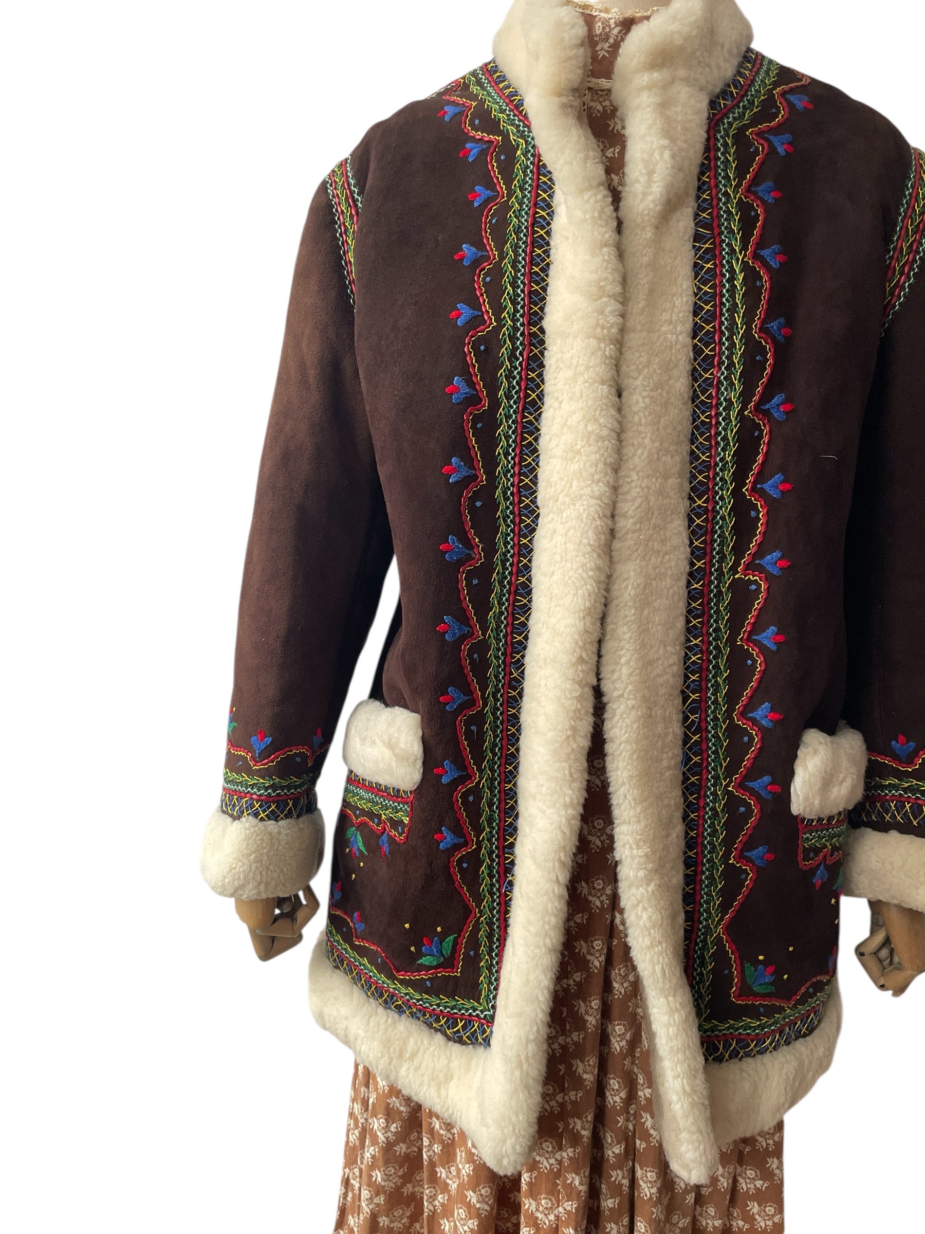 1970’s vintage Polish Highlander embroidered shearling sheepskin coat - vintage folklore folk