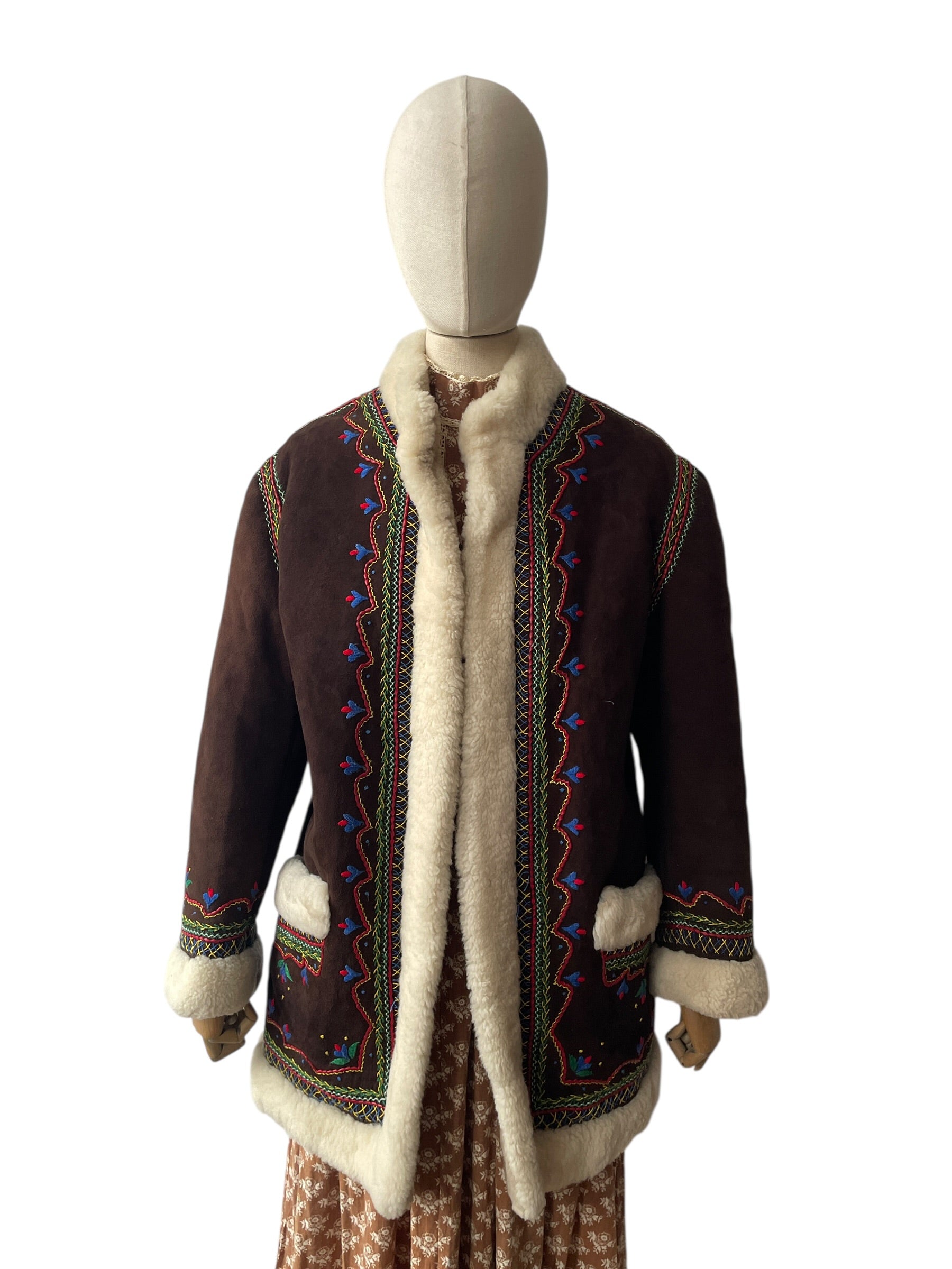 1970’s vintage Polish Highlander embroidered shearling sheepskin coat - vintage folklore folk