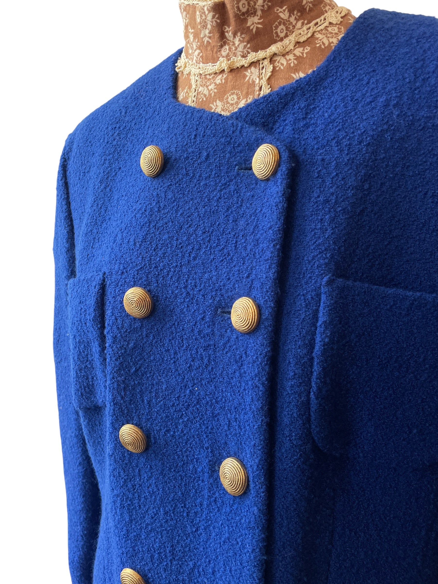 1980’s Vintage cobalt royal blue wool blazer with gold buttons
