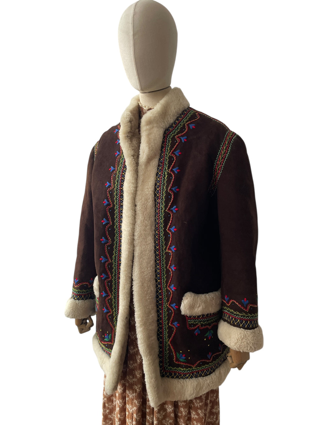 1970’s vintage Polish Highlander embroidered shearling sheepskin coat - vintage folklore folk