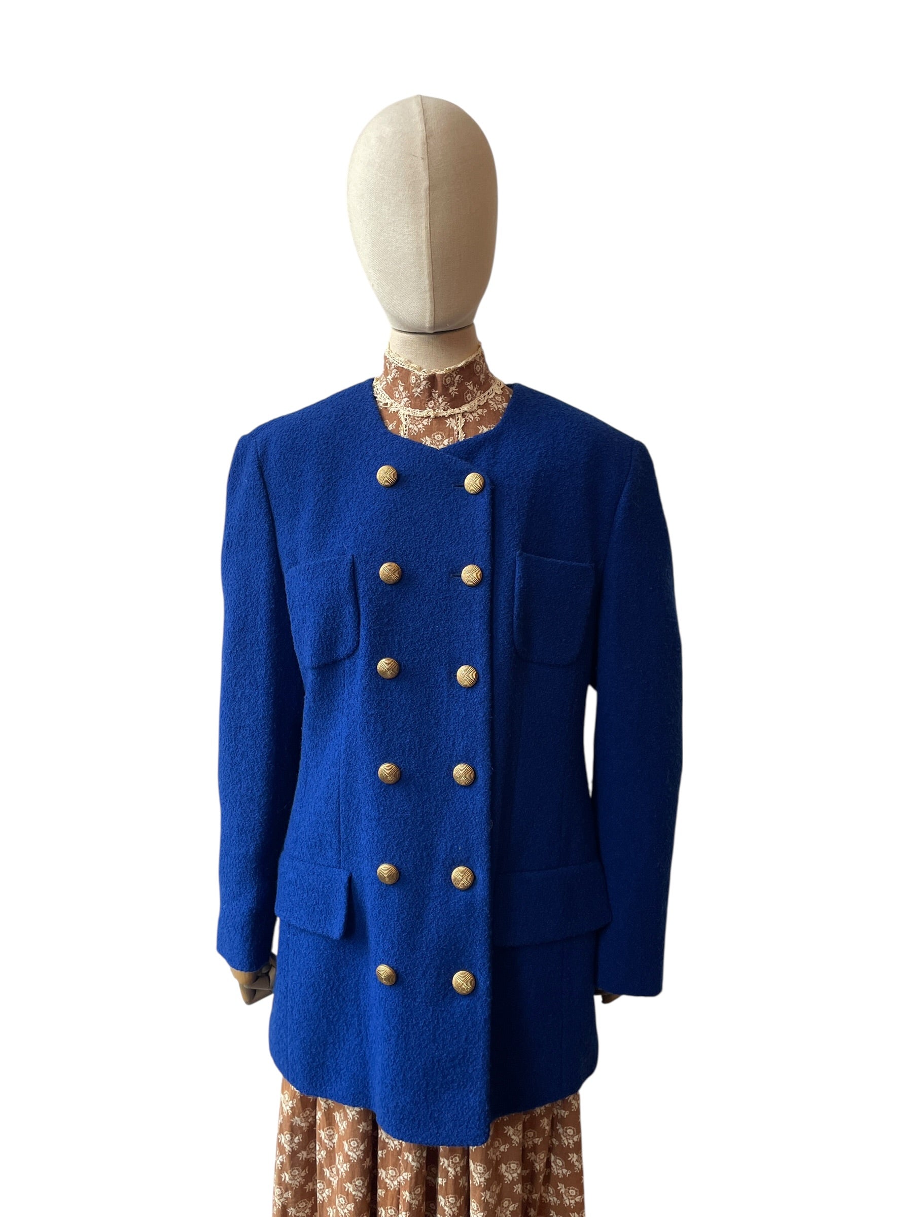 1980’s Vintage cobalt royal blue wool blazer with gold buttons