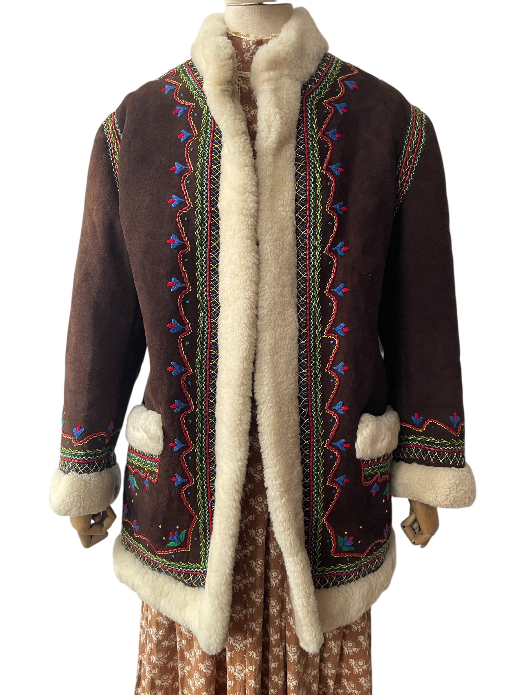 1970’s vintage Polish Highlander embroidered shearling sheepskin coat - vintage folklore folk
