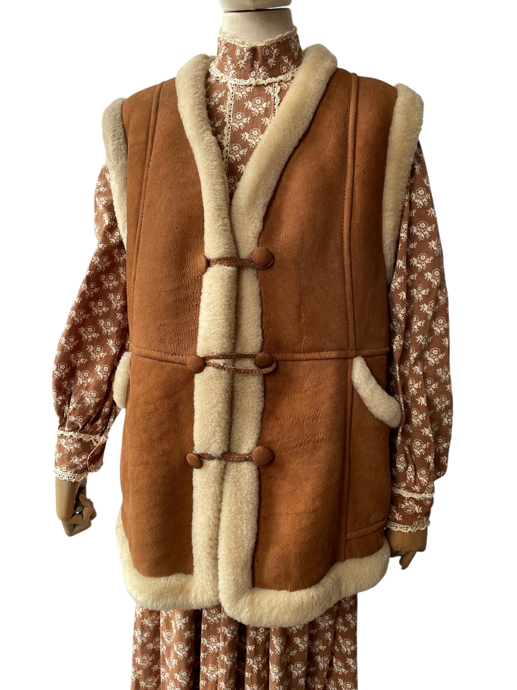 1970’s vintage sheepskin shearling suede waistcoat gilet