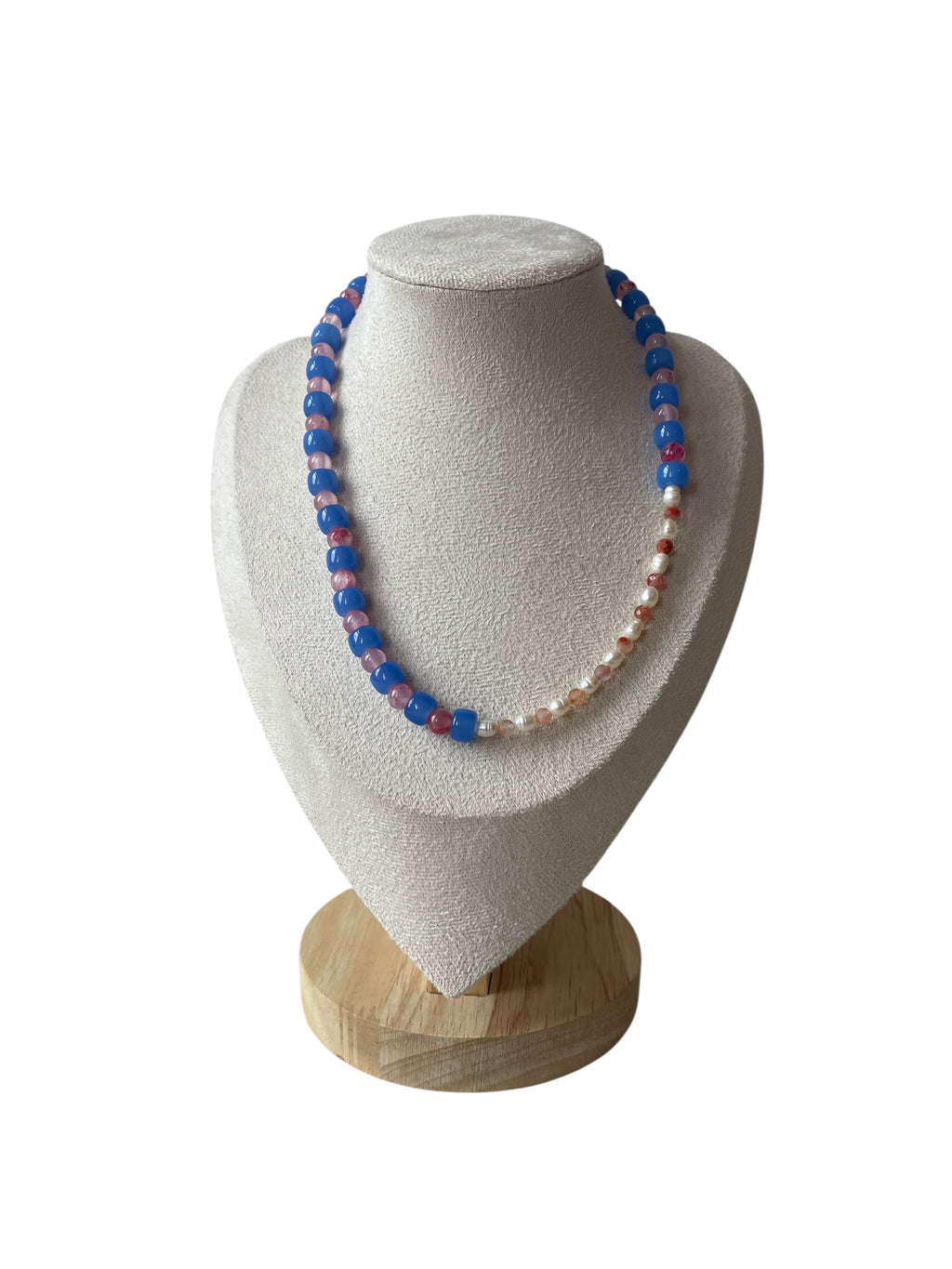 Light blue, pink and pearl natural stone necklace - handmade necklace - Atelier Sestraa