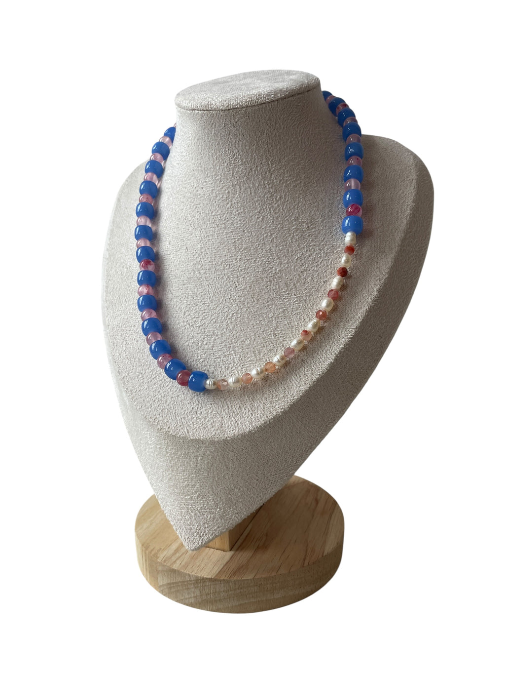 Light blue, pink and pearl natural stone necklace - handmade necklace - Atelier Sestraa