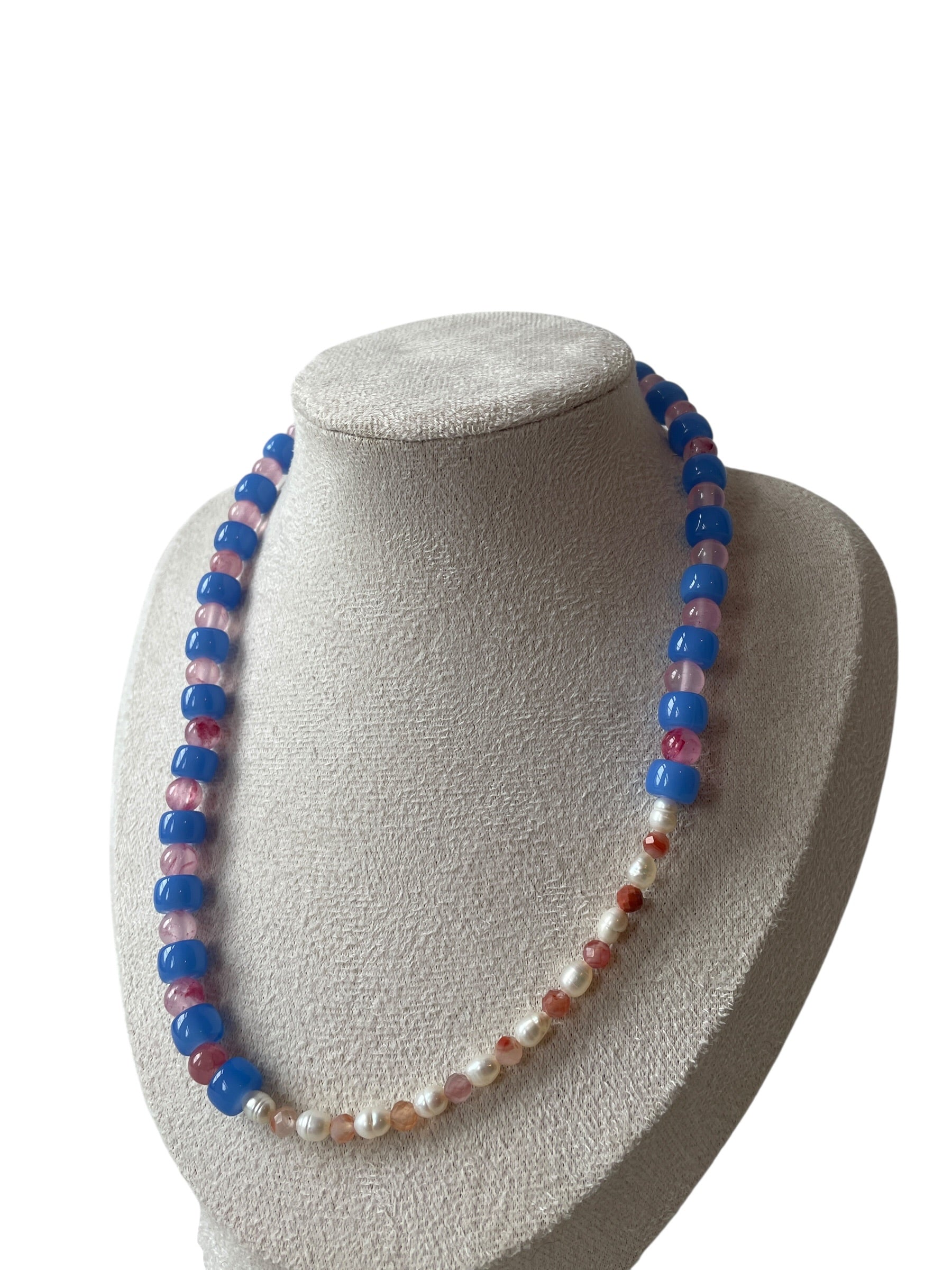 Light blue, pink and pearl natural stone necklace - handmade necklace - Atelier Sestraa
