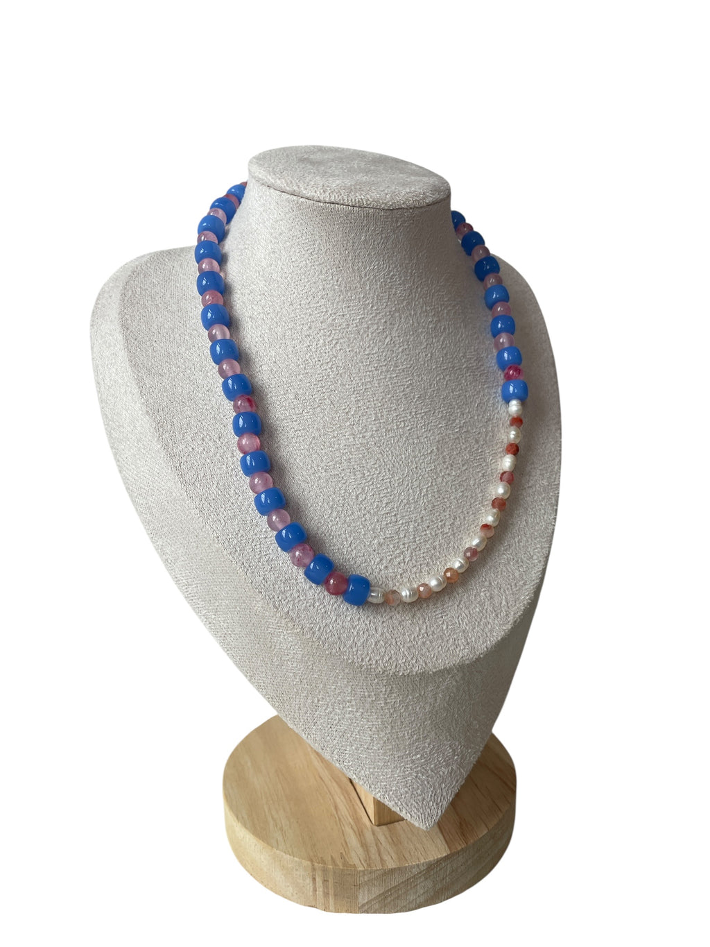 Light blue, pink and pearl natural stone necklace - handmade necklace - Atelier Sestraa