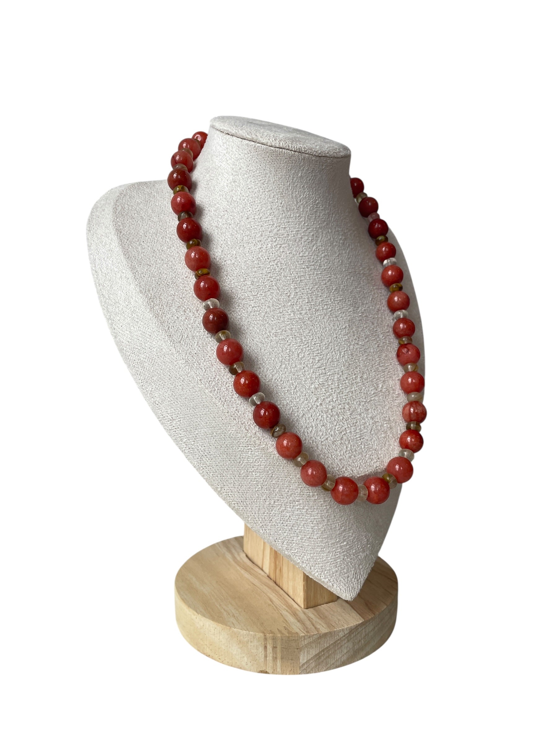 Handmade terracotta red stone beaded necklace - Atelier Sestra